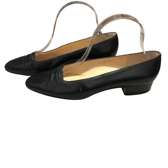 Silvia Fiorentina Vintage Pumps Leather Slip On Almond Toe Black 8N Narrow - Picture 3 of 11